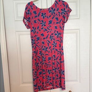 Hatley Women's Bubblegum Pink Floral Shift Dress with Blue Print